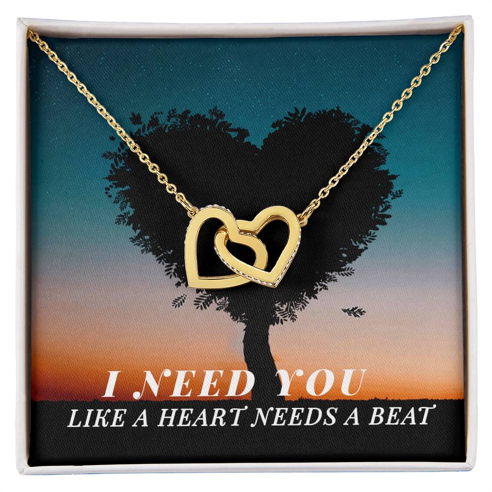 I Need You Like a Heart Needs a Beat Interlocking Hearts Necklace