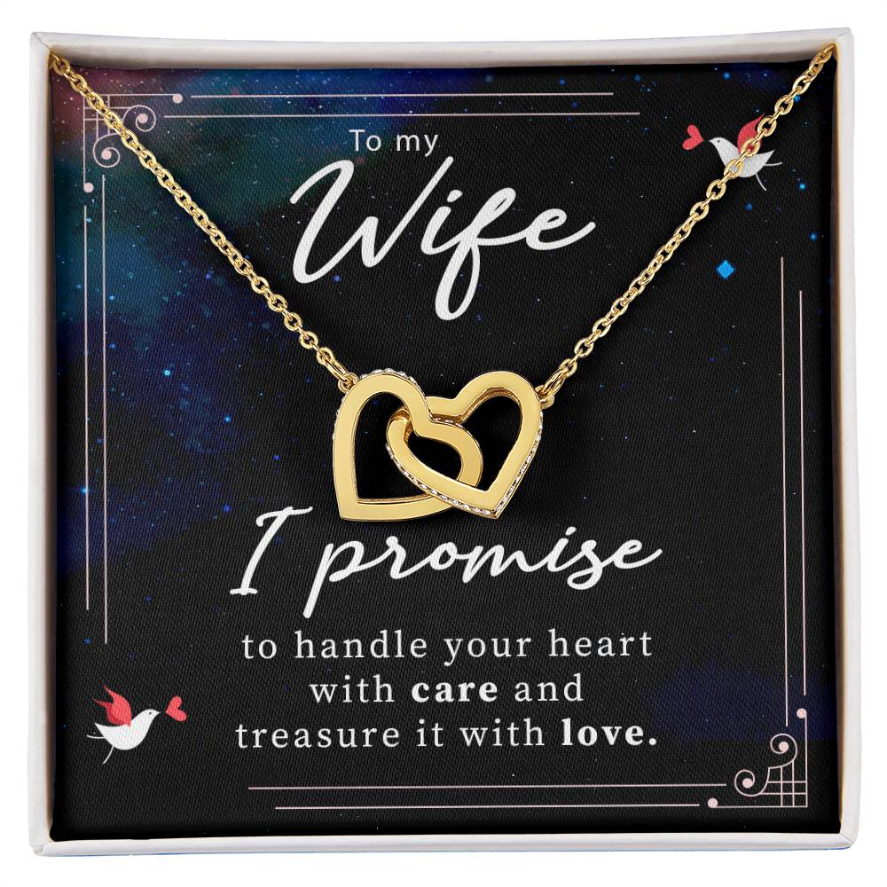 To My Wife Handle Your Heart with Care Interlocking Hearts Necklace