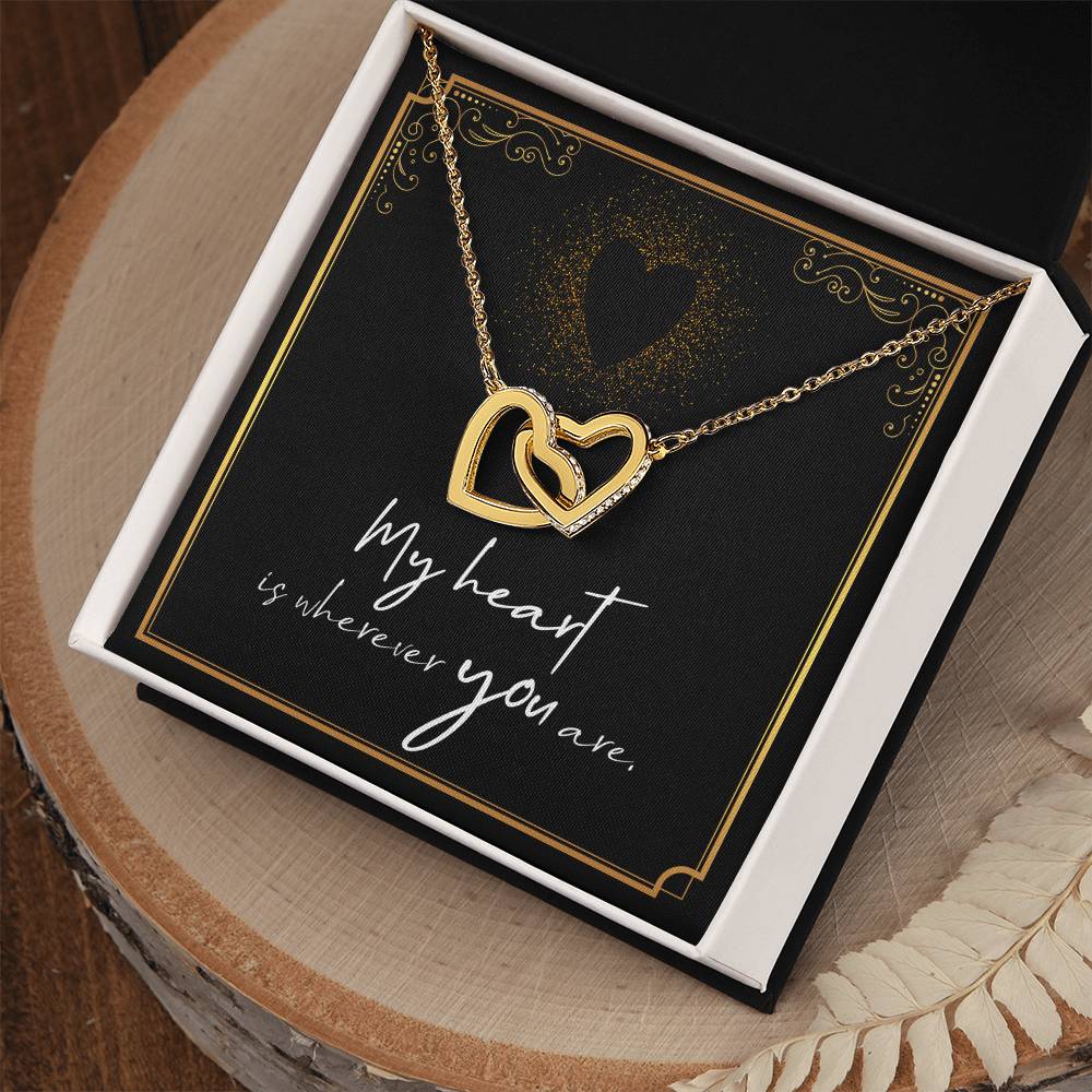 My Heart Is Wherever You Are Interlocking Hearts Necklace