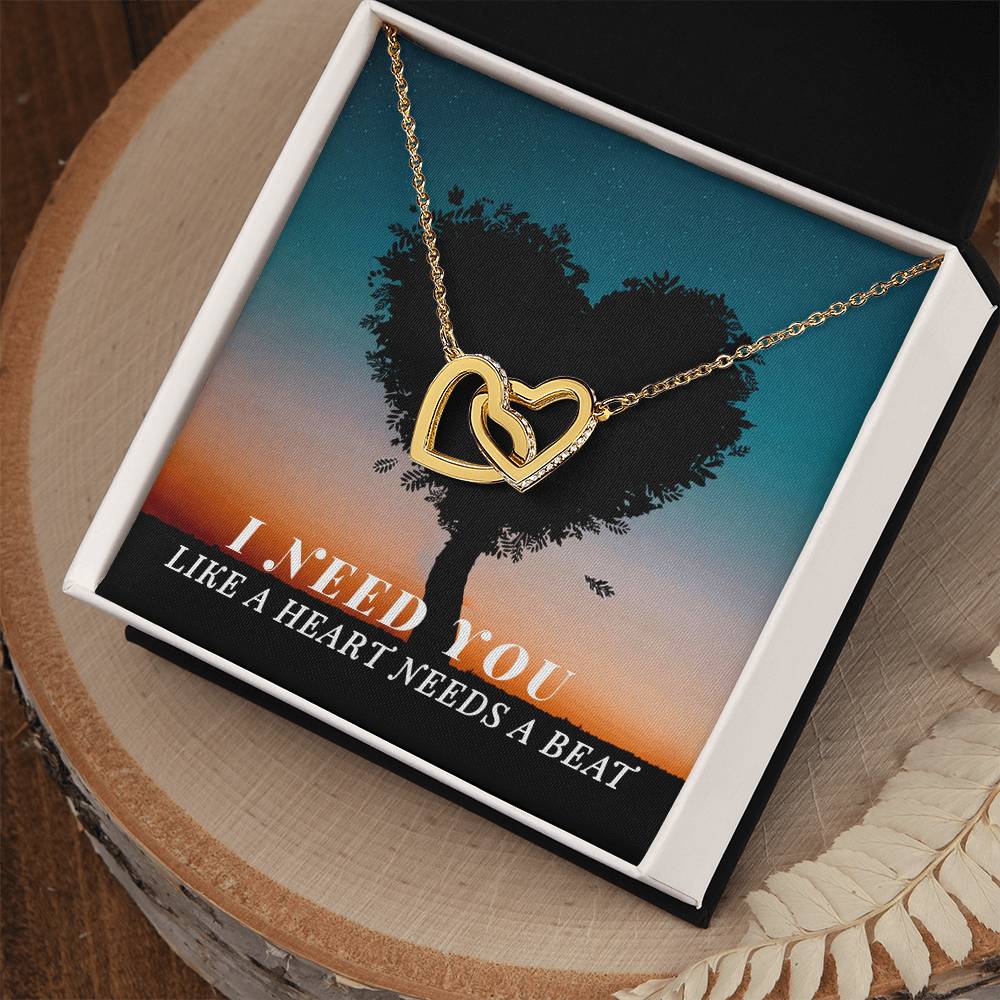 I Need You Like a Heart Needs a Beat Interlocking Hearts Necklace