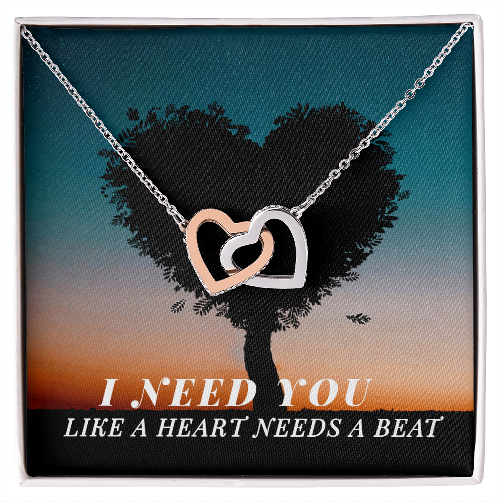 I Need You Like a Heart Needs a Beat Interlocking Hearts Necklace