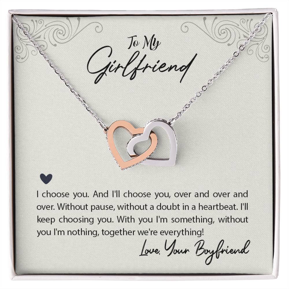 To My Girlfriend I Choose You Interlocking Hearts Necklace