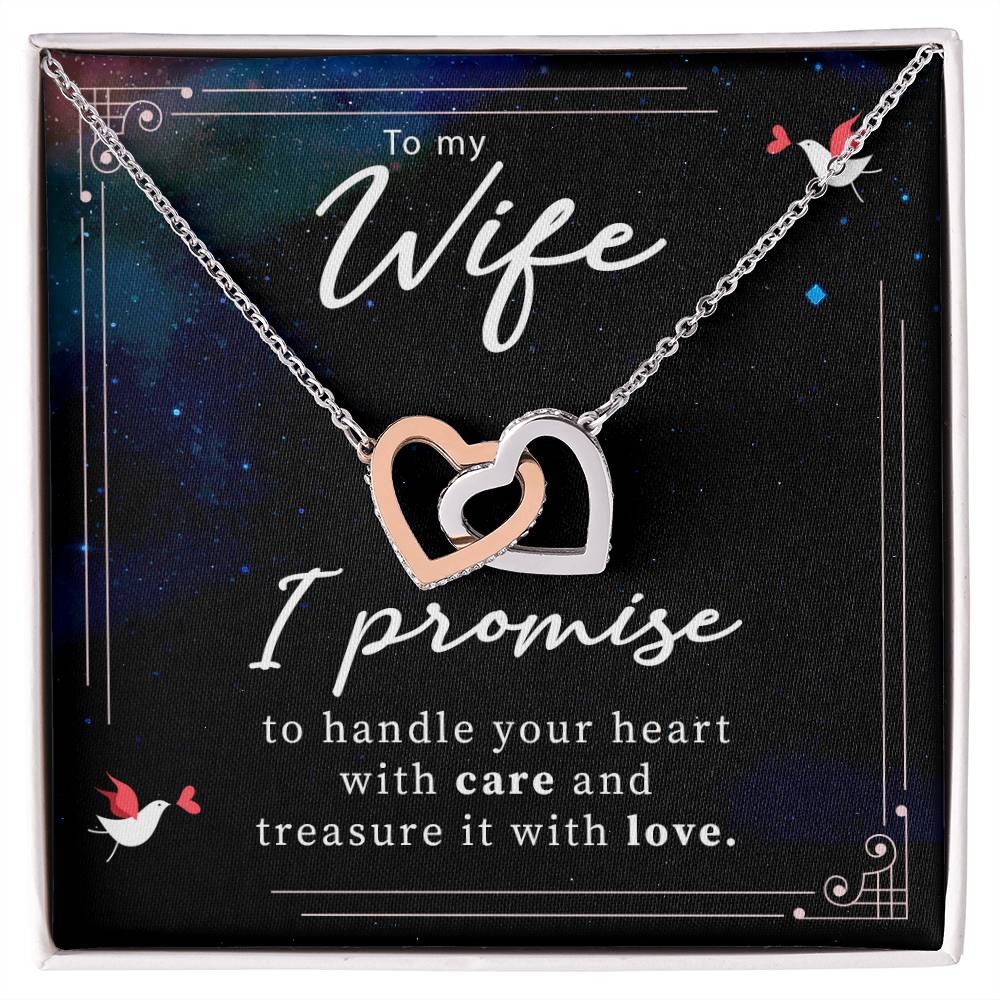 To My Wife Handle Your Heart with Care Interlocking Hearts Necklace