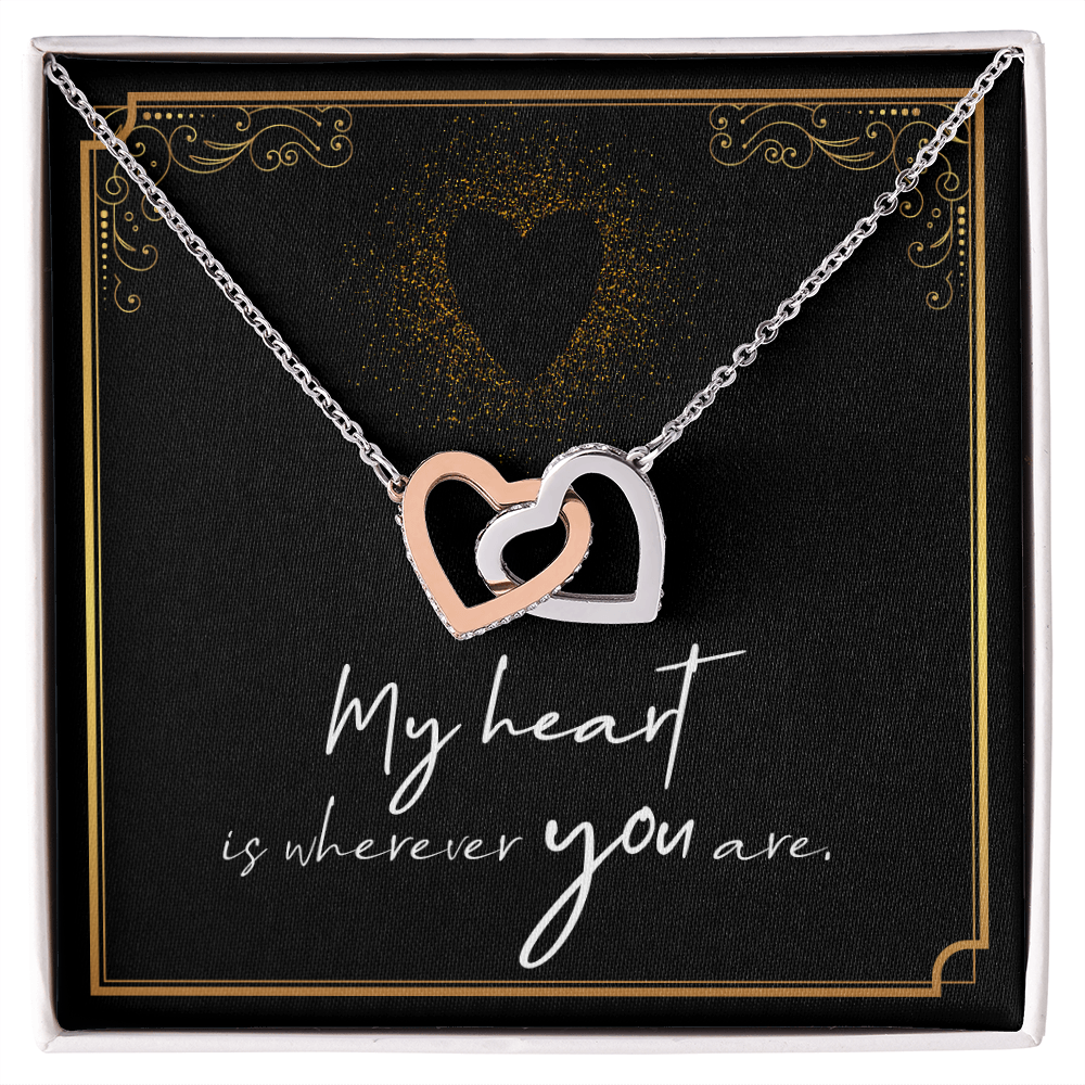 My Heart Is Wherever You Are Interlocking Hearts Necklace