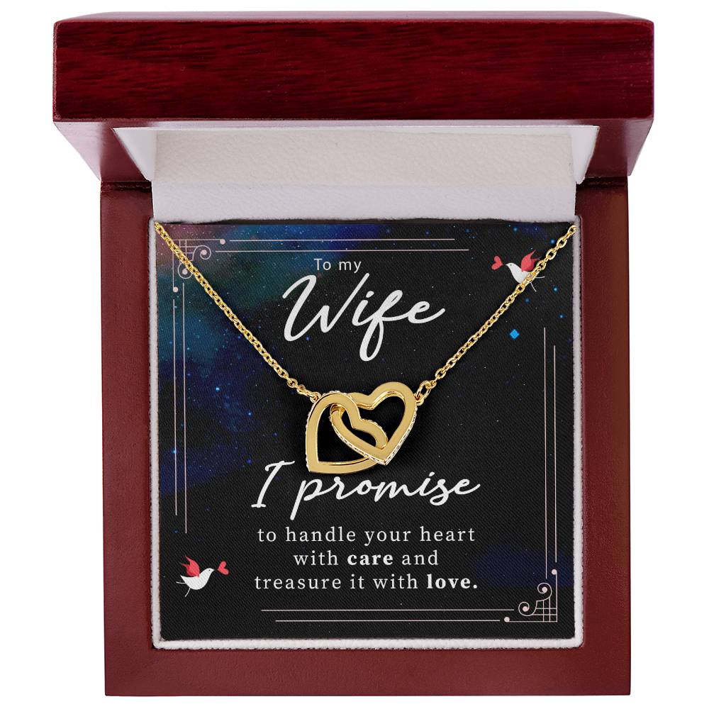 To My Wife Handle Your Heart with Care Interlocking Hearts Necklace