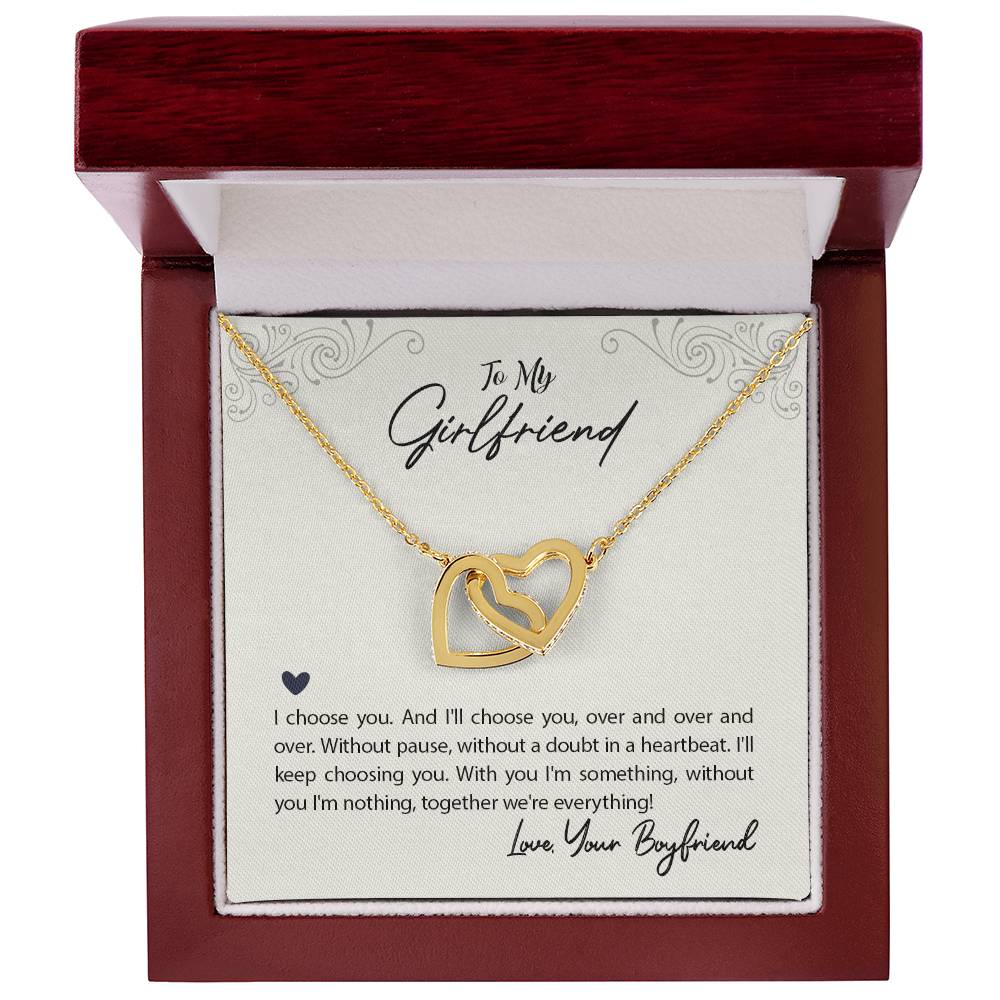 To My Girlfriend I Choose You Interlocking Hearts Necklace