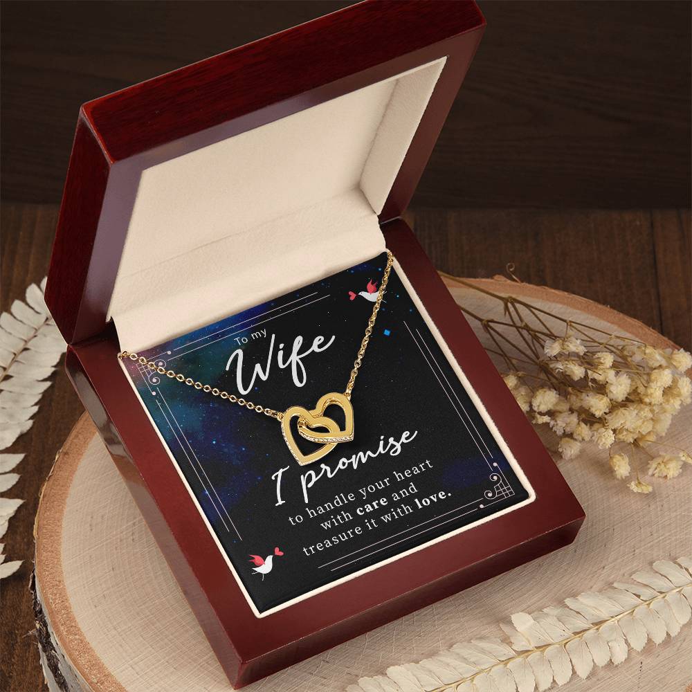 To My Wife Handle Your Heart with Care Interlocking Hearts Necklace