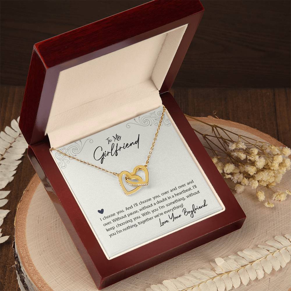 To My Girlfriend I Choose You Interlocking Hearts Necklace