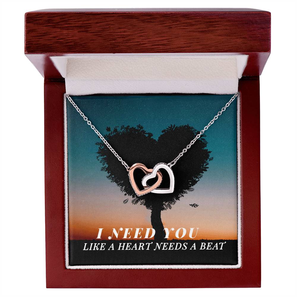 I Need You Like a Heart Needs a Beat Interlocking Hearts Necklace