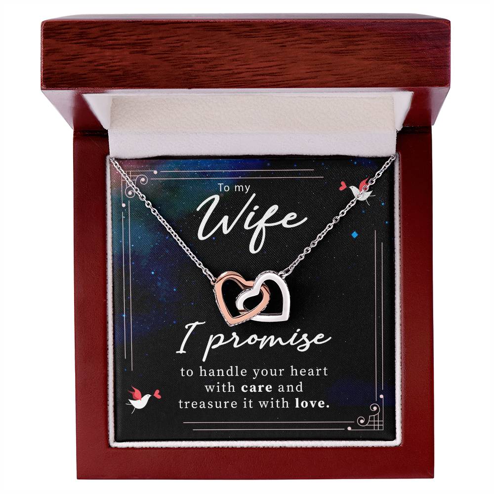 To My Wife Handle Your Heart with Care Interlocking Hearts Necklace