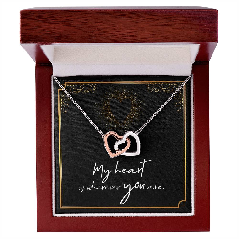 My Heart Is Wherever You Are Interlocking Hearts Necklace