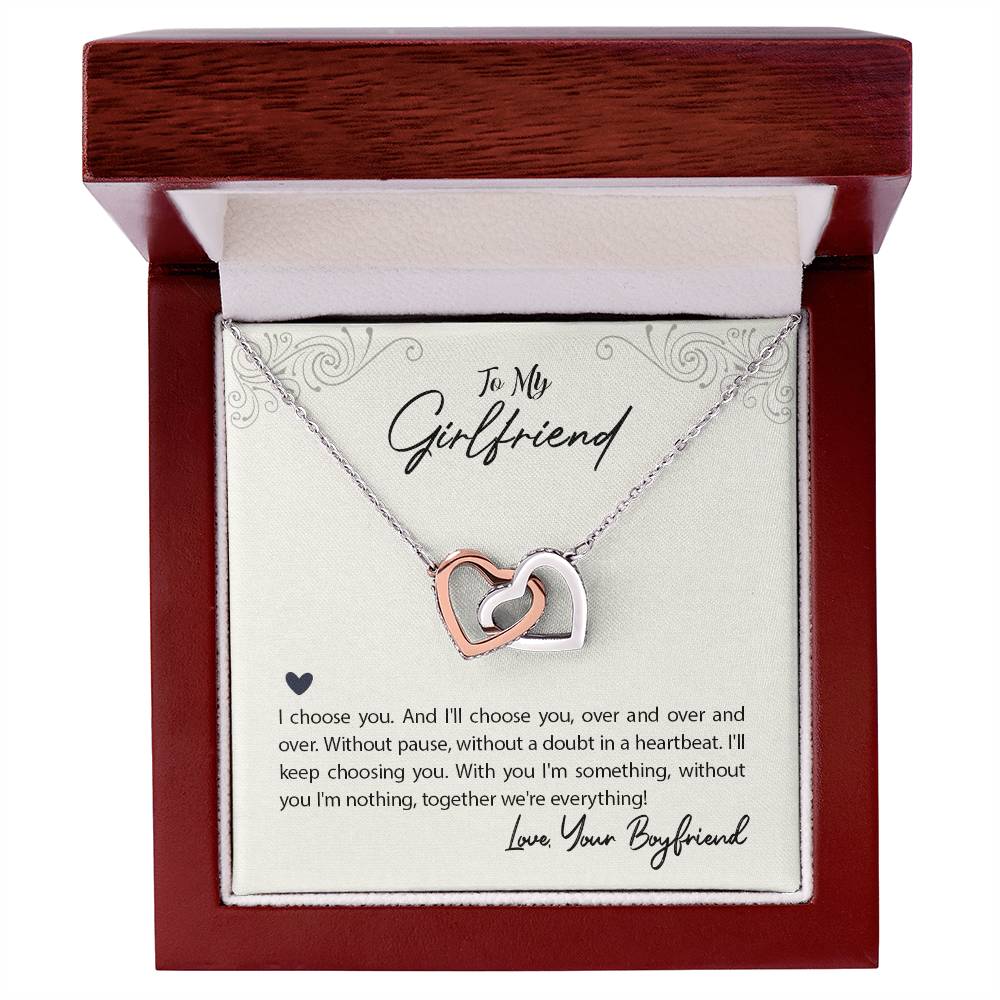 To My Girlfriend I Choose You Interlocking Hearts Necklace