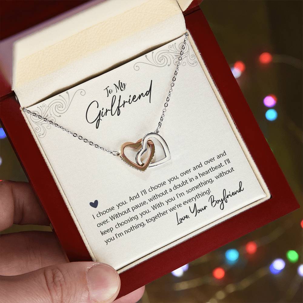 To My Girlfriend I Choose You Interlocking Hearts Necklace