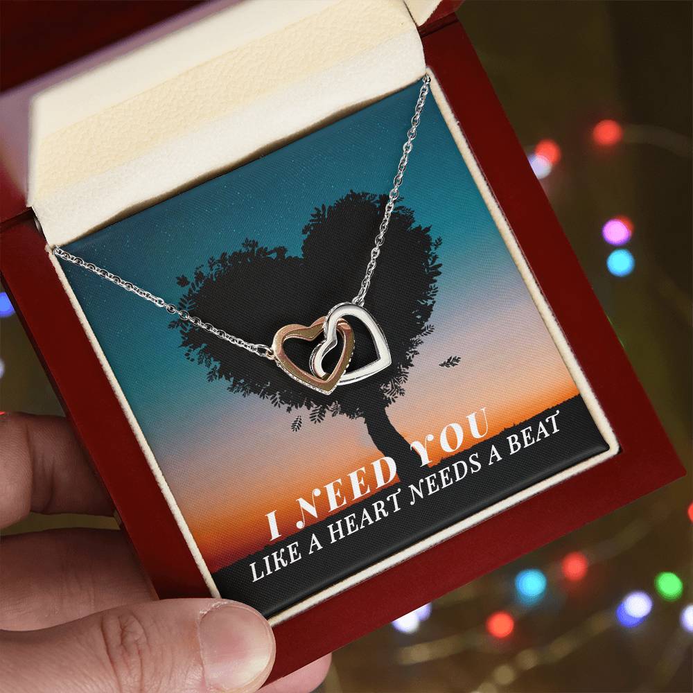 I Need You Like a Heart Needs a Beat Interlocking Hearts Necklace