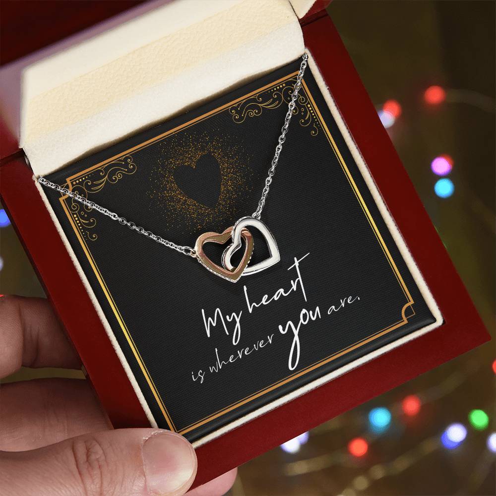 My Heart Is Wherever You Are Interlocking Hearts Necklace
