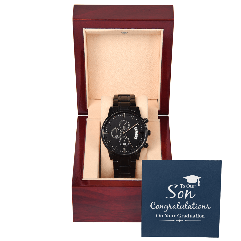 To Our Son, Congratulations on Your Graduation Black Chronograph Watch