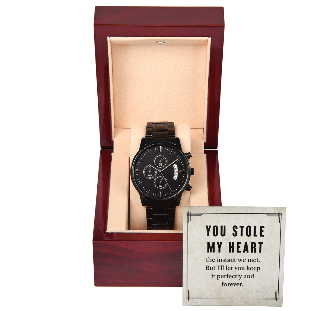 You Stole My Heart Black Chronograph Watch
