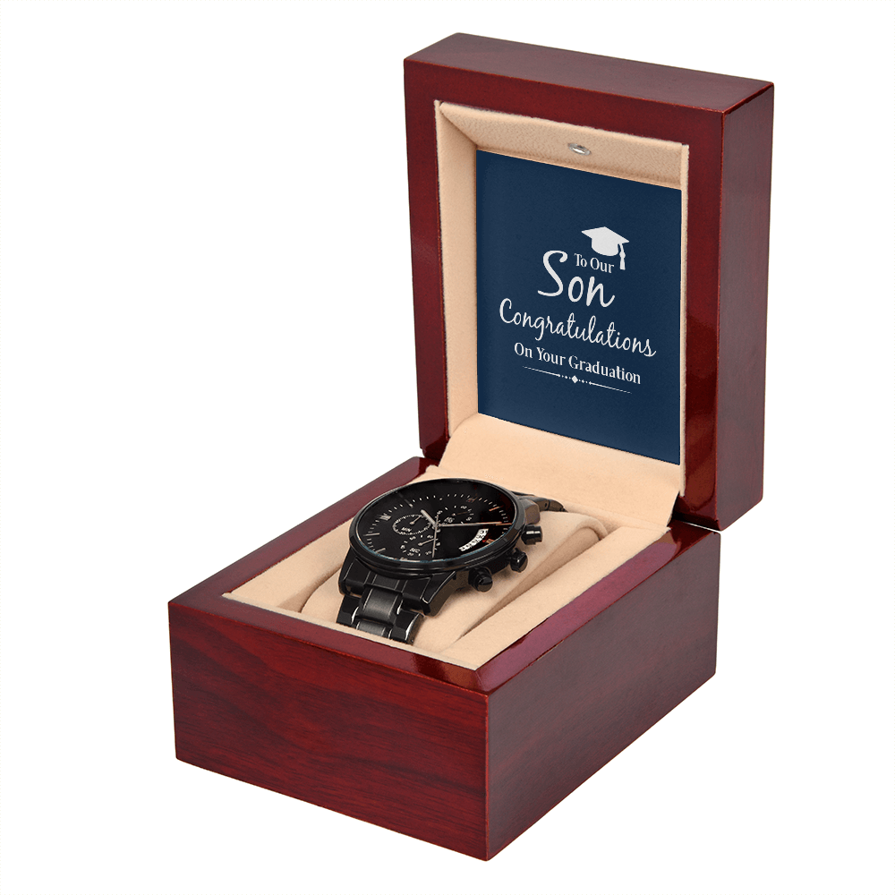 To Our Son, Congratulations on Your Graduation Black Chronograph Watch