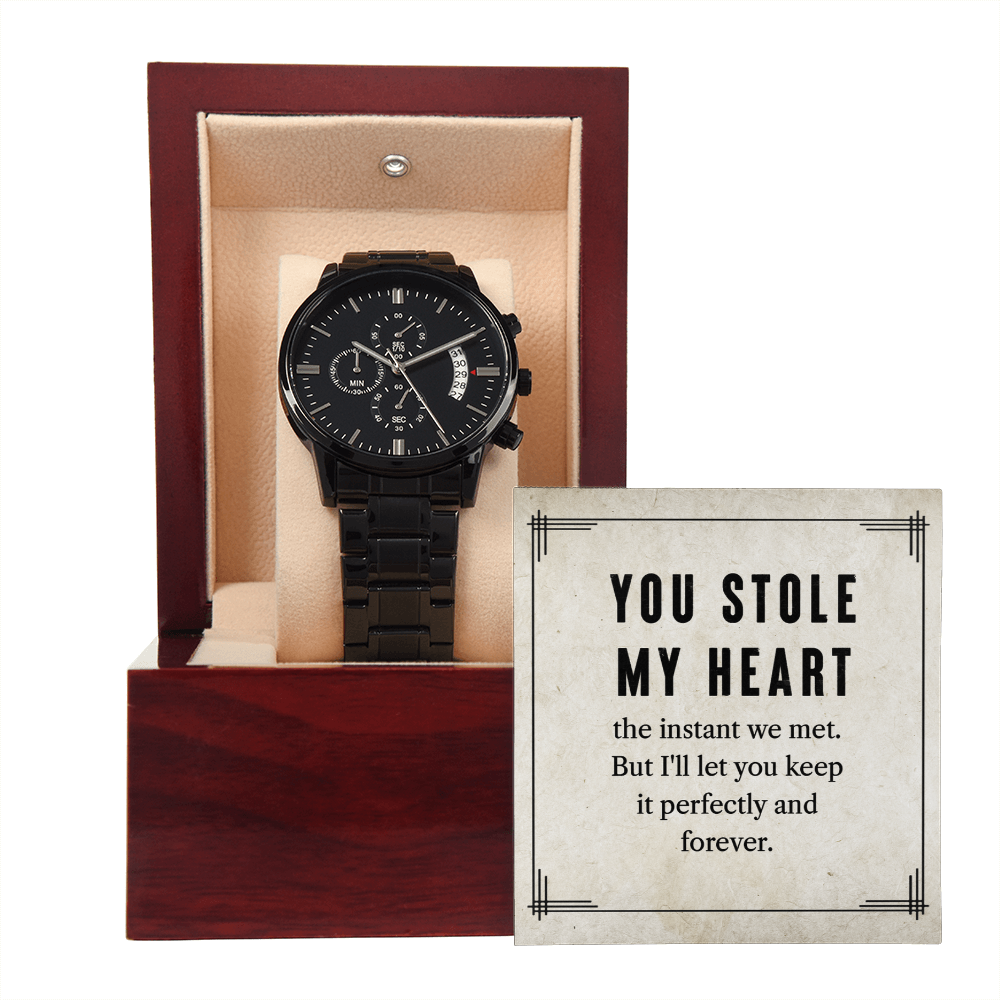 You Stole My Heart Black Chronograph Watch