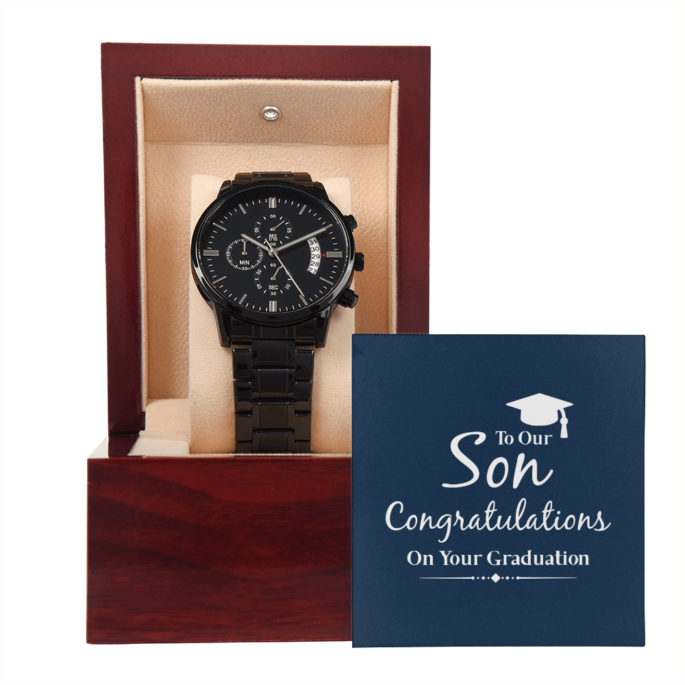 To Our Son, Congratulations on Your Graduation Black Chronograph Watch