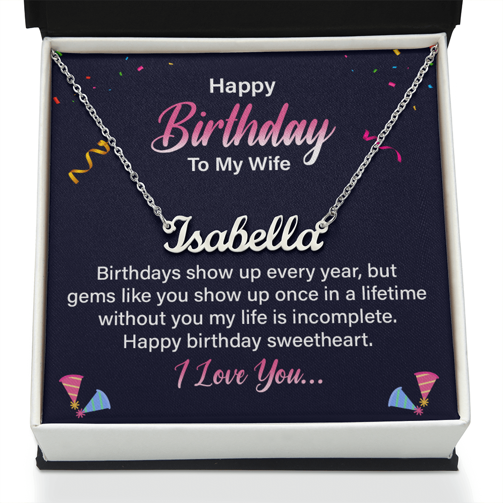 Happy Birthday to My Wife One in a Lifetime Custom Name Necklace