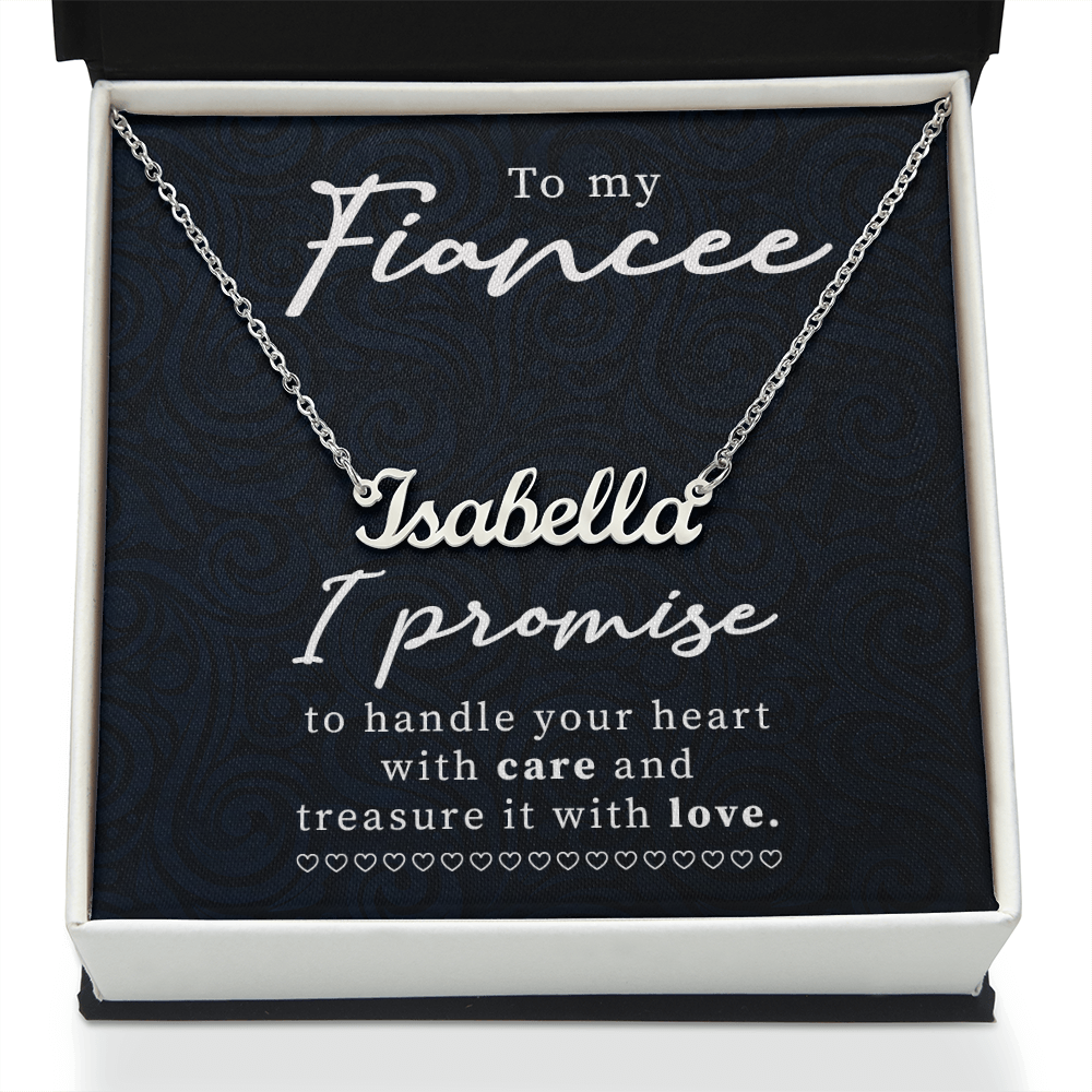 To My Fiancee Handle Your Heart with Care Custom Name Necklace