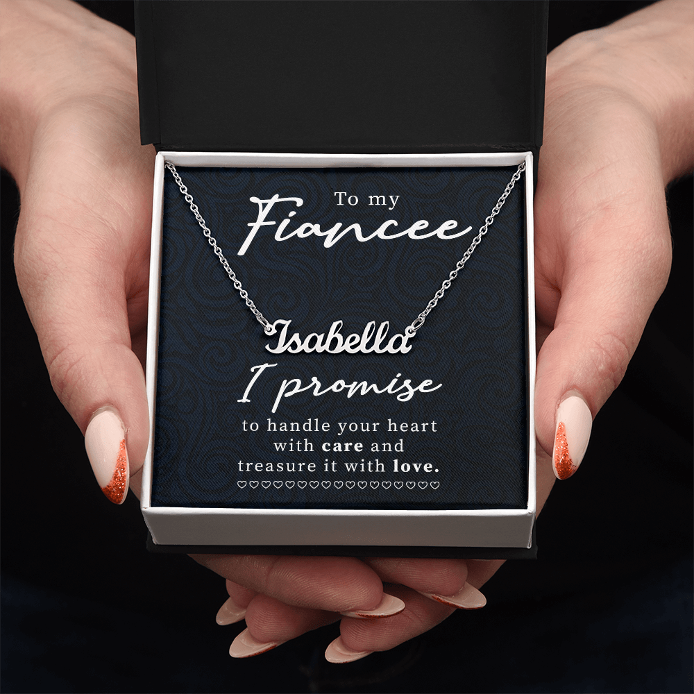 To My Fiancee Handle Your Heart with Care Custom Name Necklace