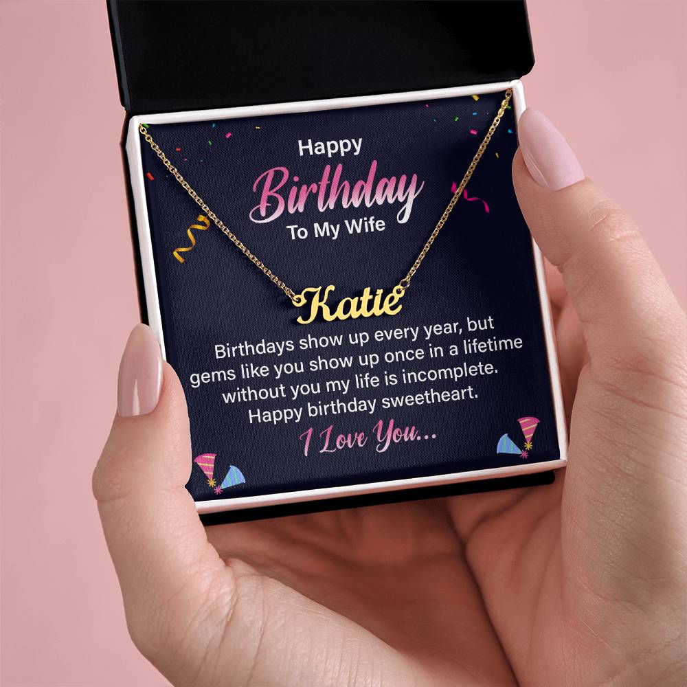 Happy Birthday to My Wife One in a Lifetime Custom Name Necklace
