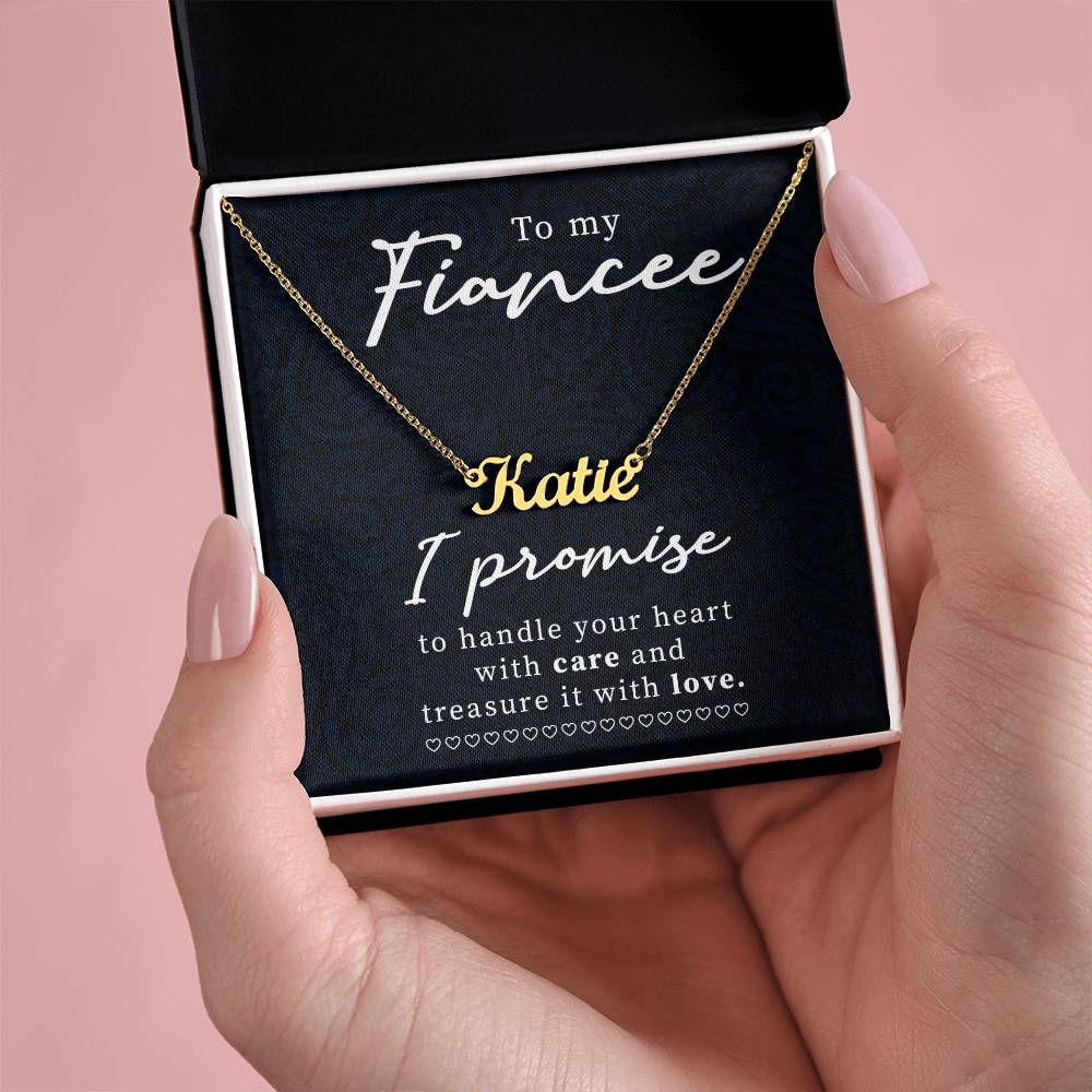 To My Fiancee Handle Your Heart with Care Custom Name Necklace