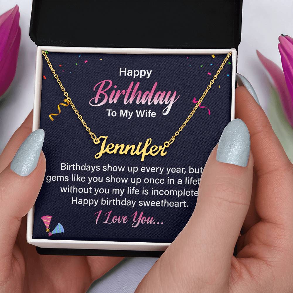Happy Birthday to My Wife One in a Lifetime Custom Name Necklace