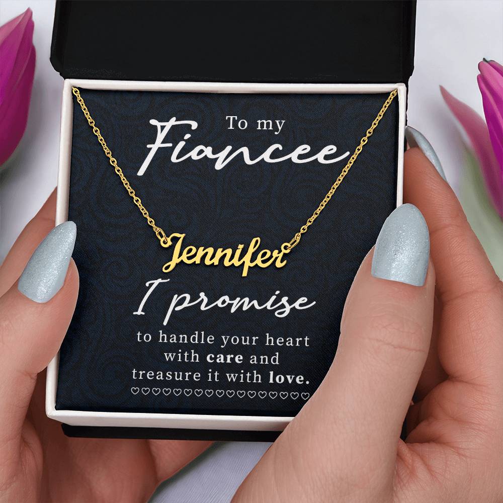 To My Fiancee Handle Your Heart with Care Custom Name Necklace