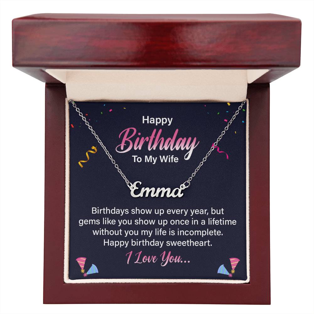 Happy Birthday to My Wife One in a Lifetime Custom Name Necklace