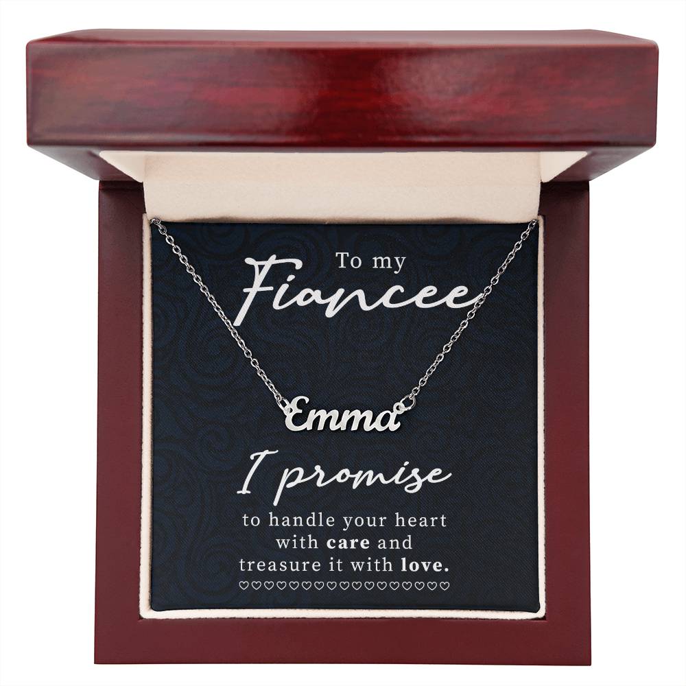 To My Fiancee Handle Your Heart with Care Custom Name Necklace