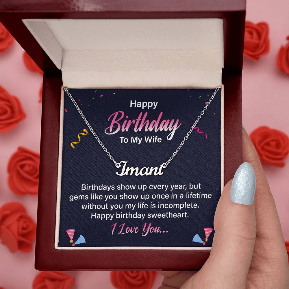 Happy Birthday to My Wife One in a Lifetime Custom Name Necklace