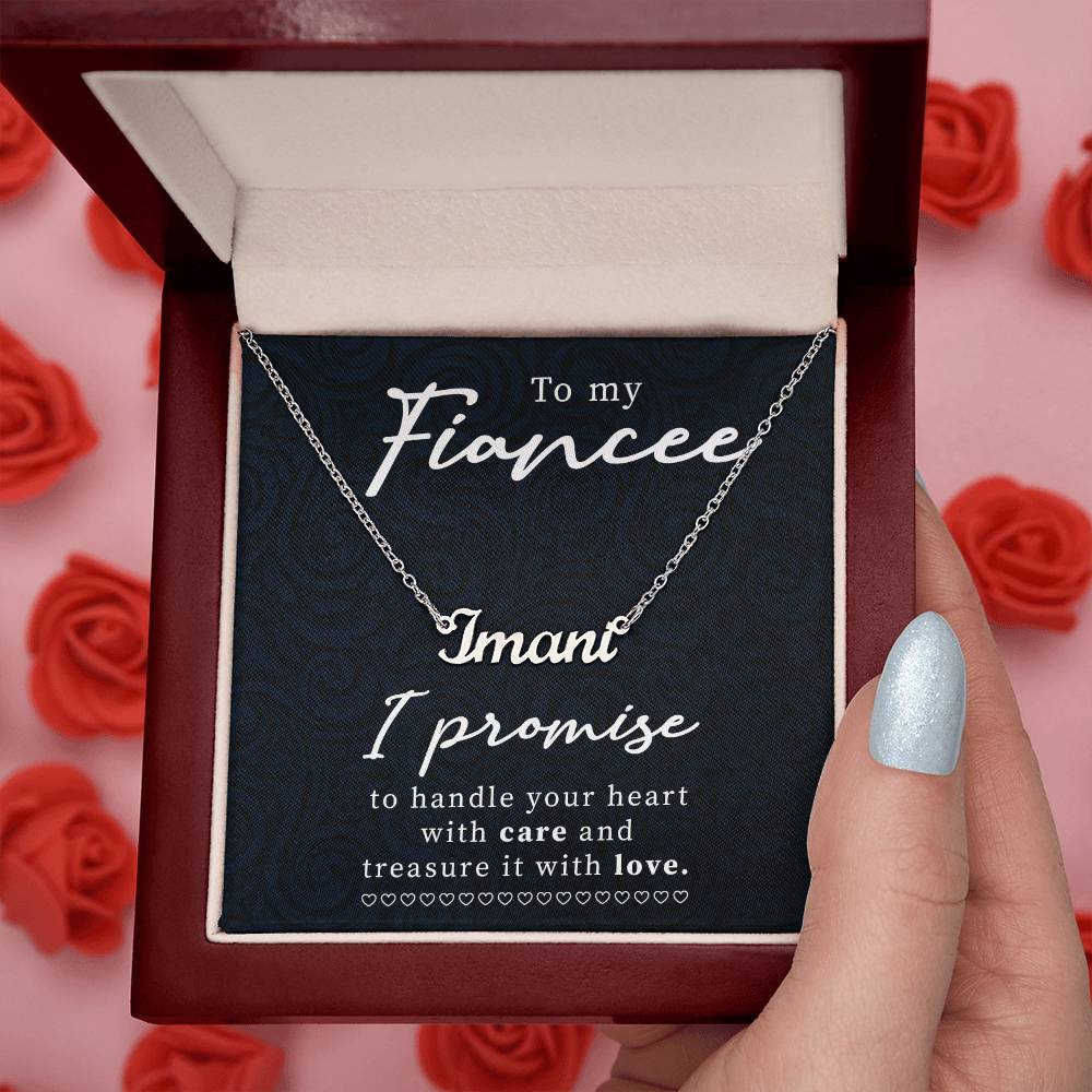 To My Fiancee Handle Your Heart with Care Custom Name Necklace