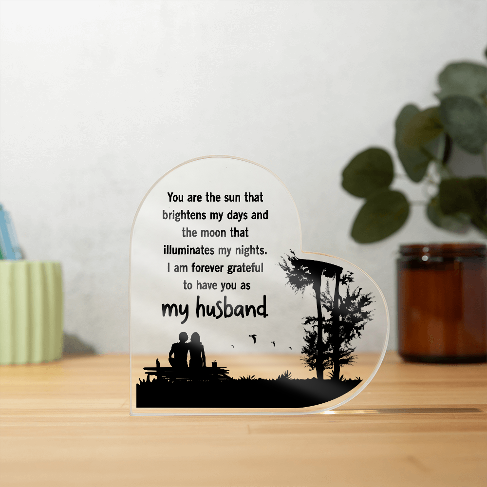 To My Husband Sun and Moon Acrylic Heart Block