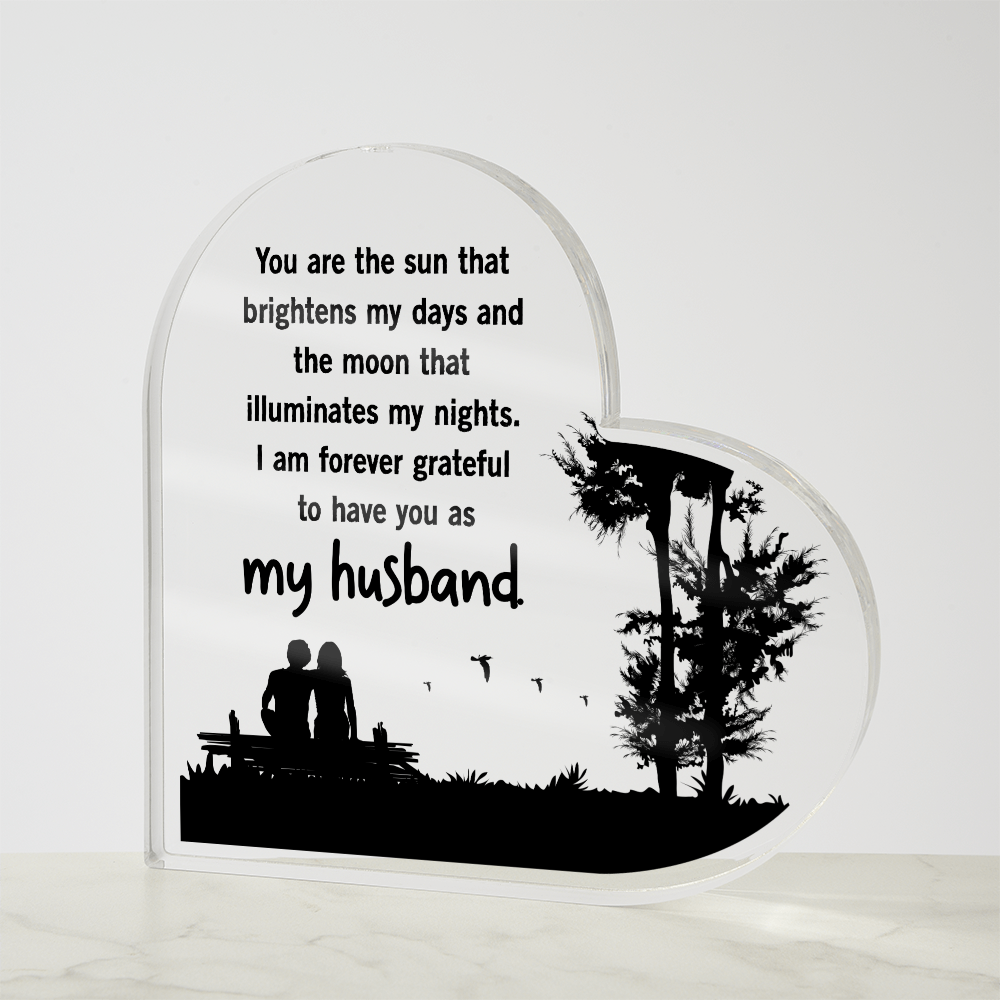 To My Husband Sun and Moon Acrylic Heart Block