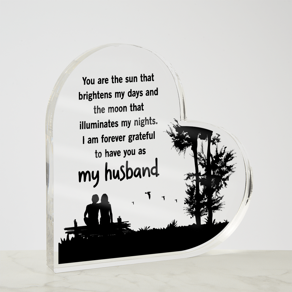 To My Husband Sun and Moon Acrylic Heart Block