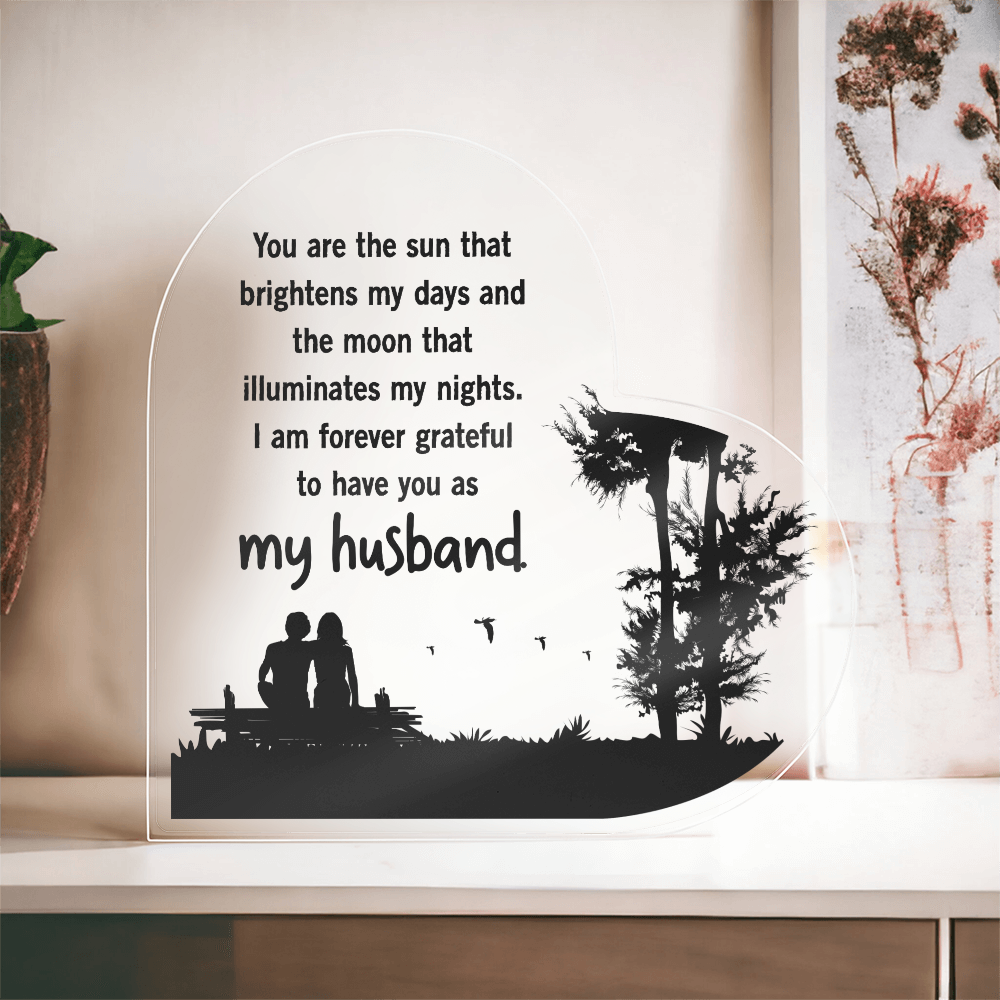 To My Husband Sun and Moon Acrylic Heart Block
