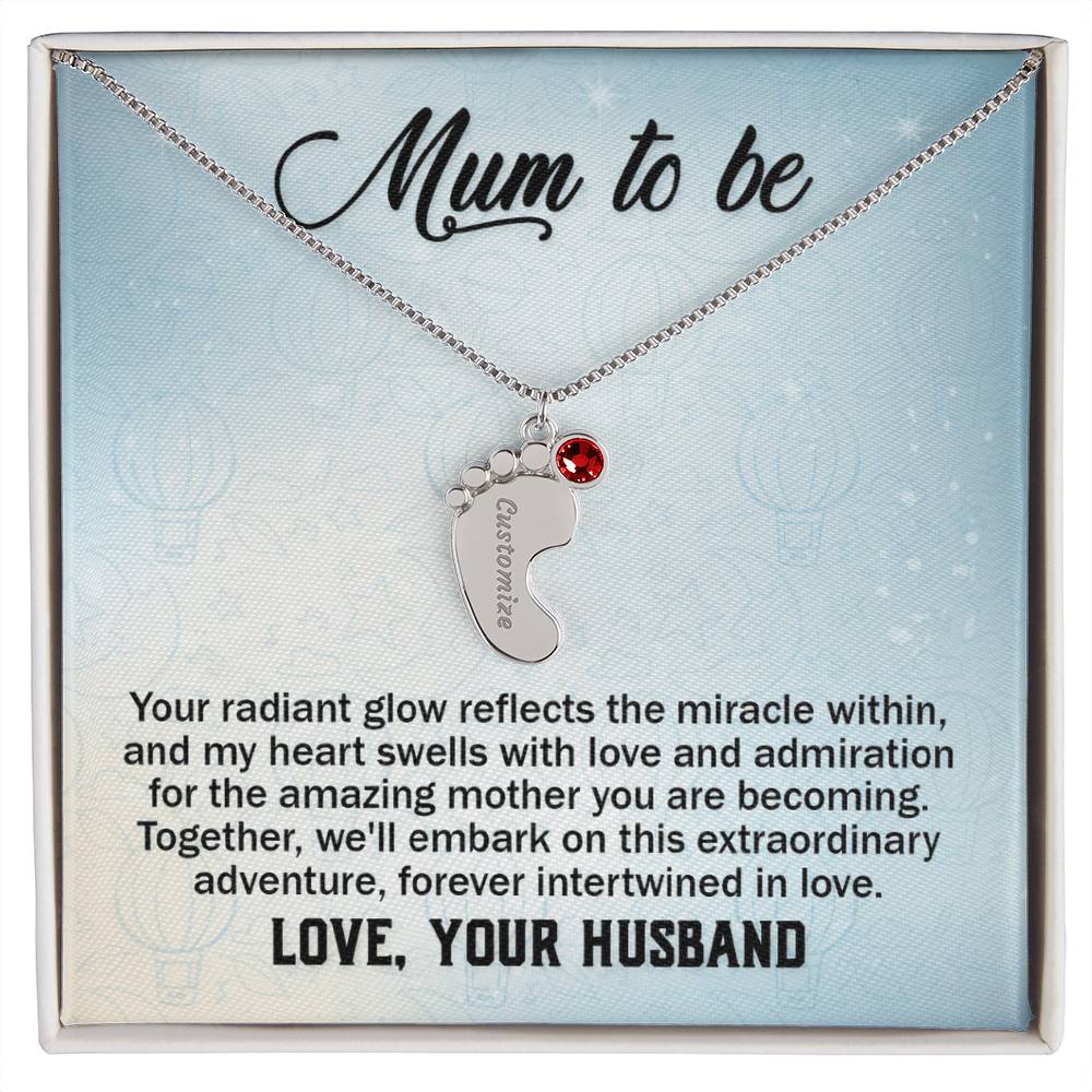 Mum to Be From Husband Personalised Baby Feet Birthstone Necklace