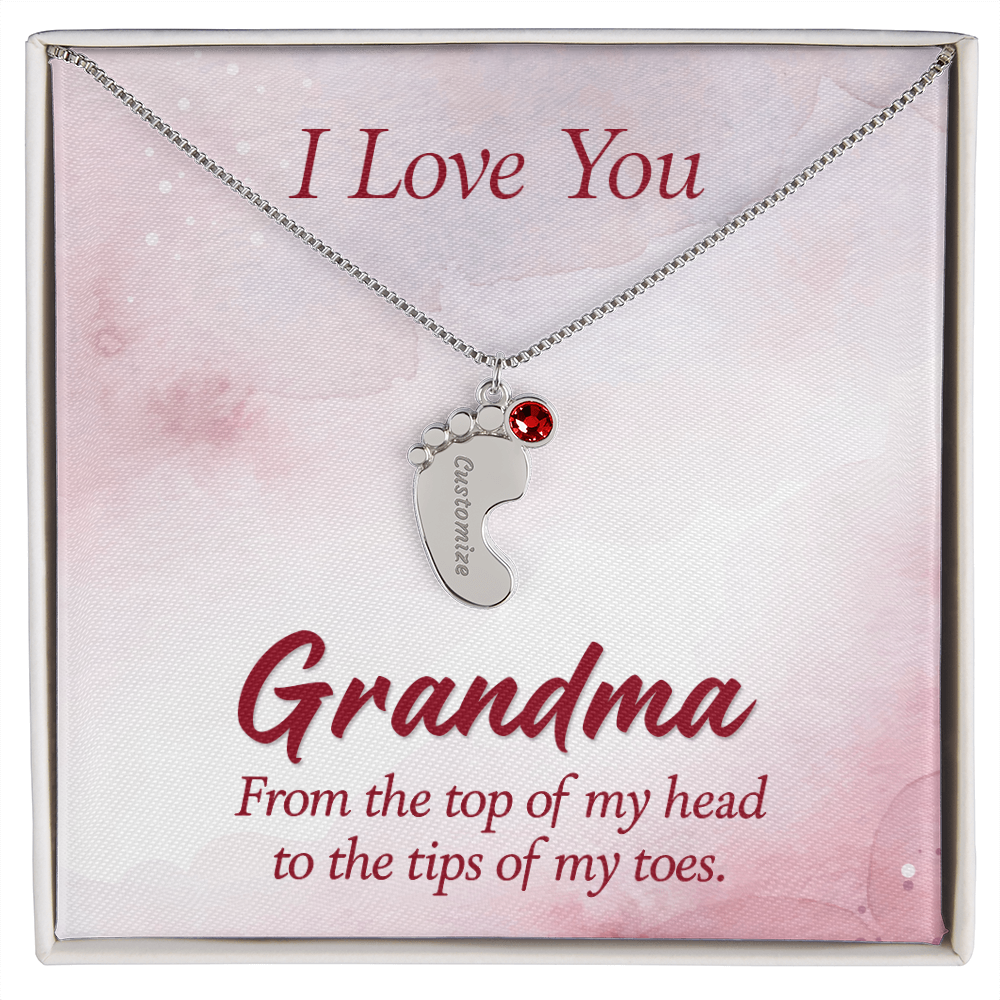 I Love You Grandma From Head to Toes Personalised Baby Feet Birthstone Necklace