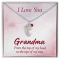 I Love You Grandma From Head to Toes Personalised Baby Feet Birthstone Necklace