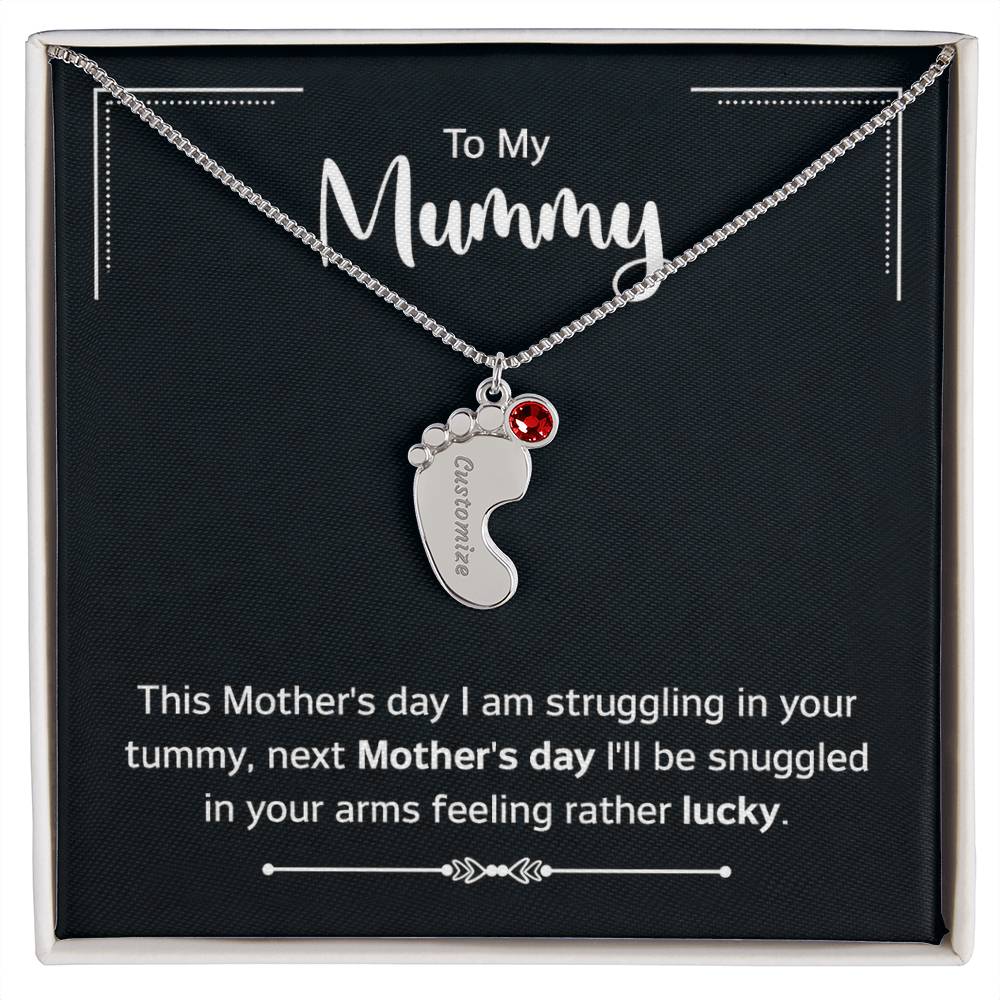 To My Mummy Next Mother's Day Personalised Baby Feet Birthstone Necklace