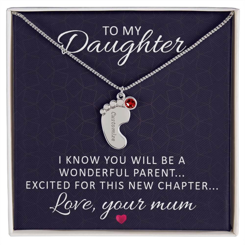 To My Daughter Wonderful Parent Personalised Baby Feet Birthstone Necklace