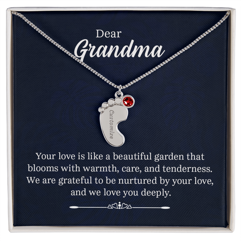 Dear Grandma Beautiful Garden Personalised Baby Feet Birthstone Necklace