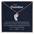 Dear Grandma Beautiful Garden Personalised Baby Feet Birthstone Necklace