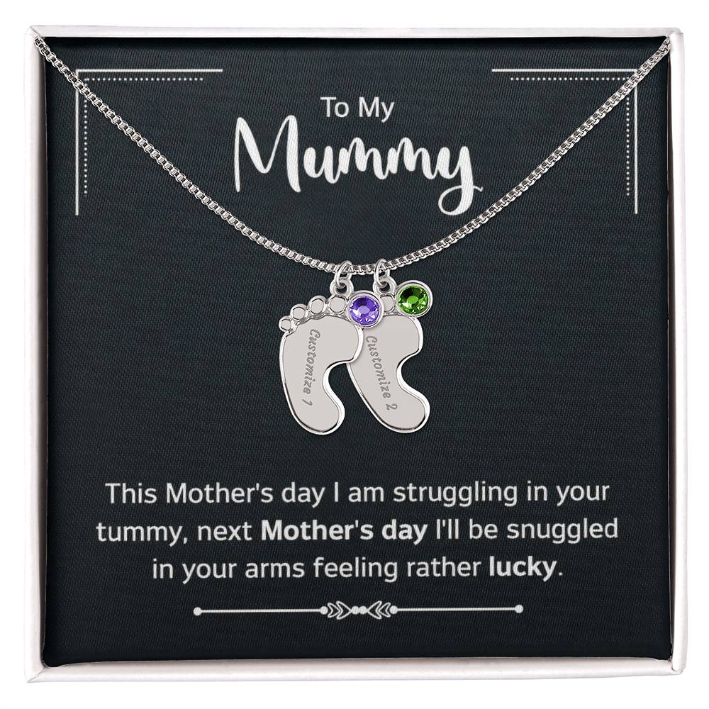 To My Mummy Next Mother's Day Personalised Baby Feet Birthstone Necklace