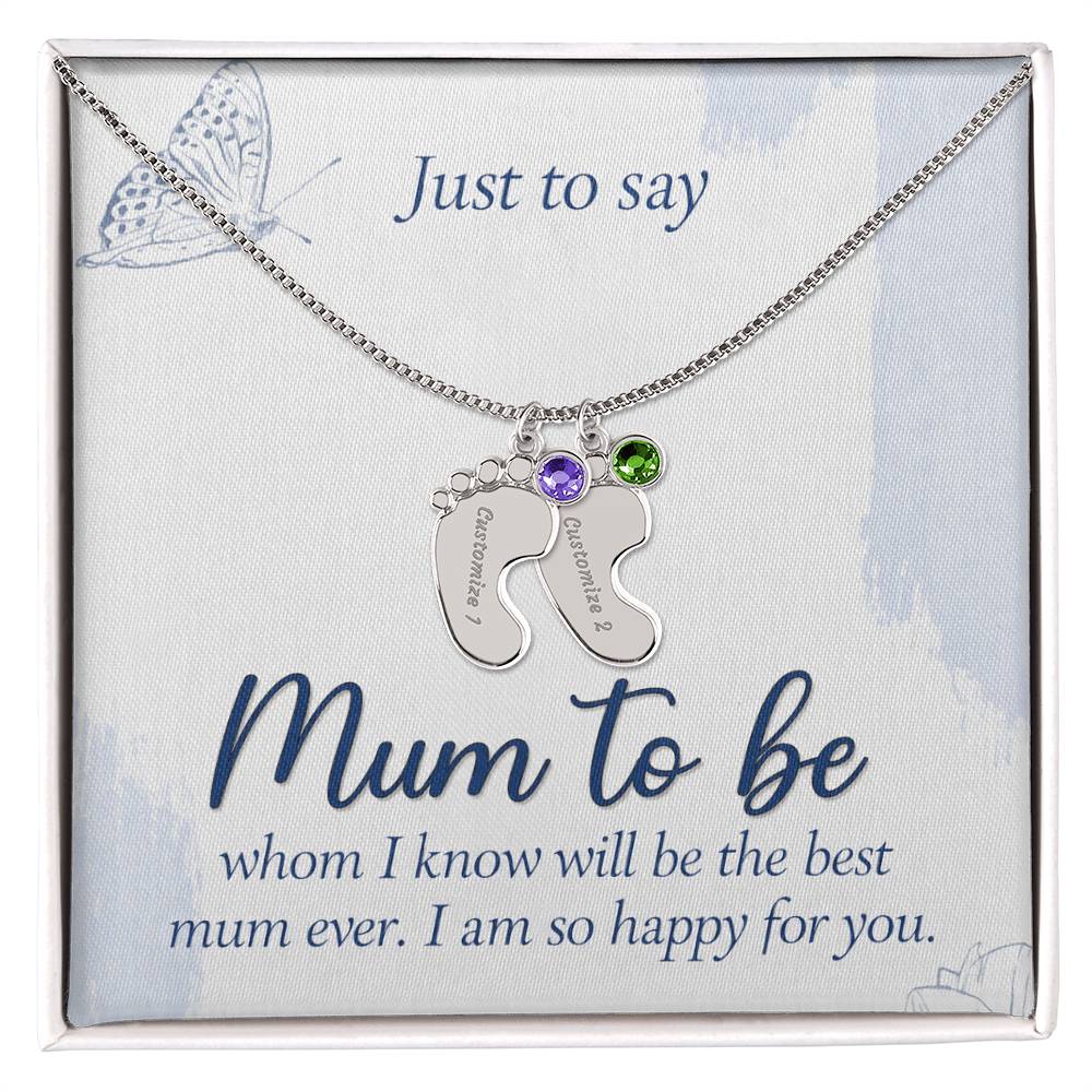 Just to Say Mum to Be Personalised Baby Feet Birthstone Necklace