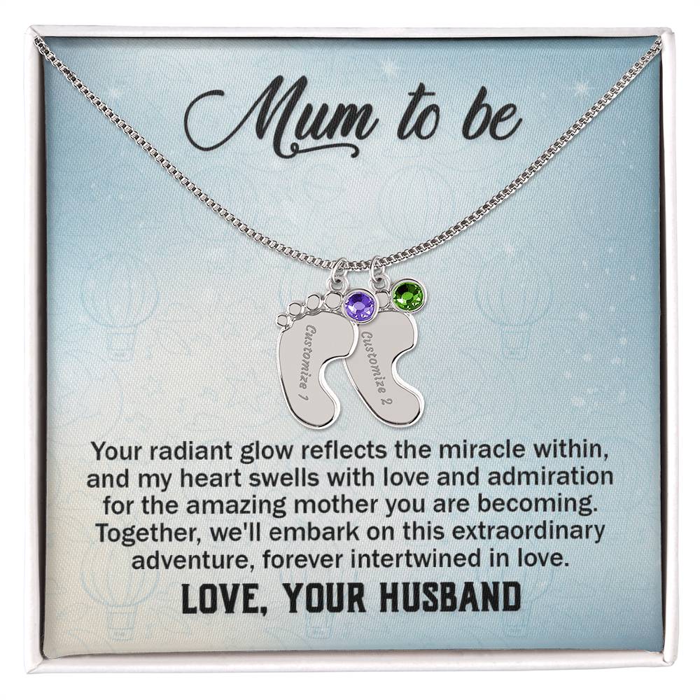 Mum to Be From Husband Personalised Baby Feet Birthstone Necklace