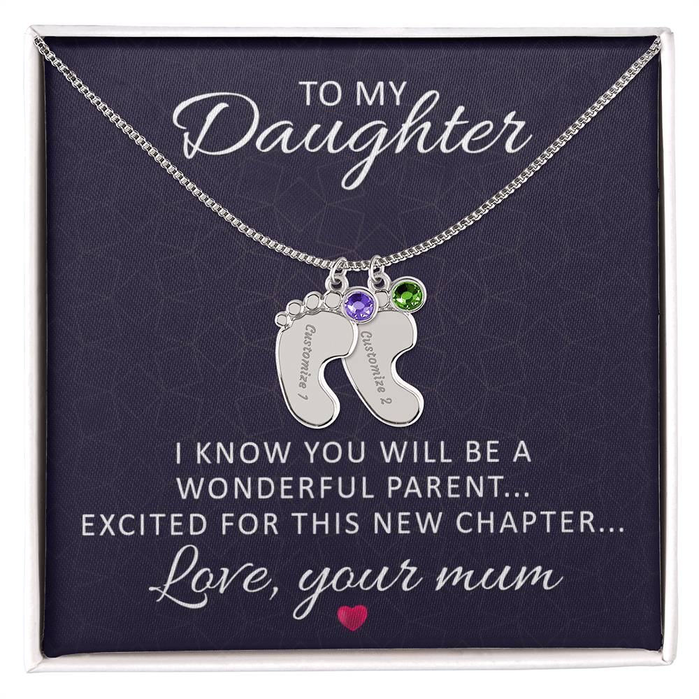 To My Daughter Wonderful Parent Personalised Baby Feet Birthstone Necklace